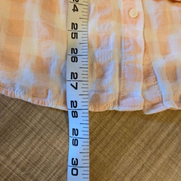 Zara Gingham Button Up Top Size Small Pink Semi Sheer Preppy Feminine Casual - Picture 7 of 7